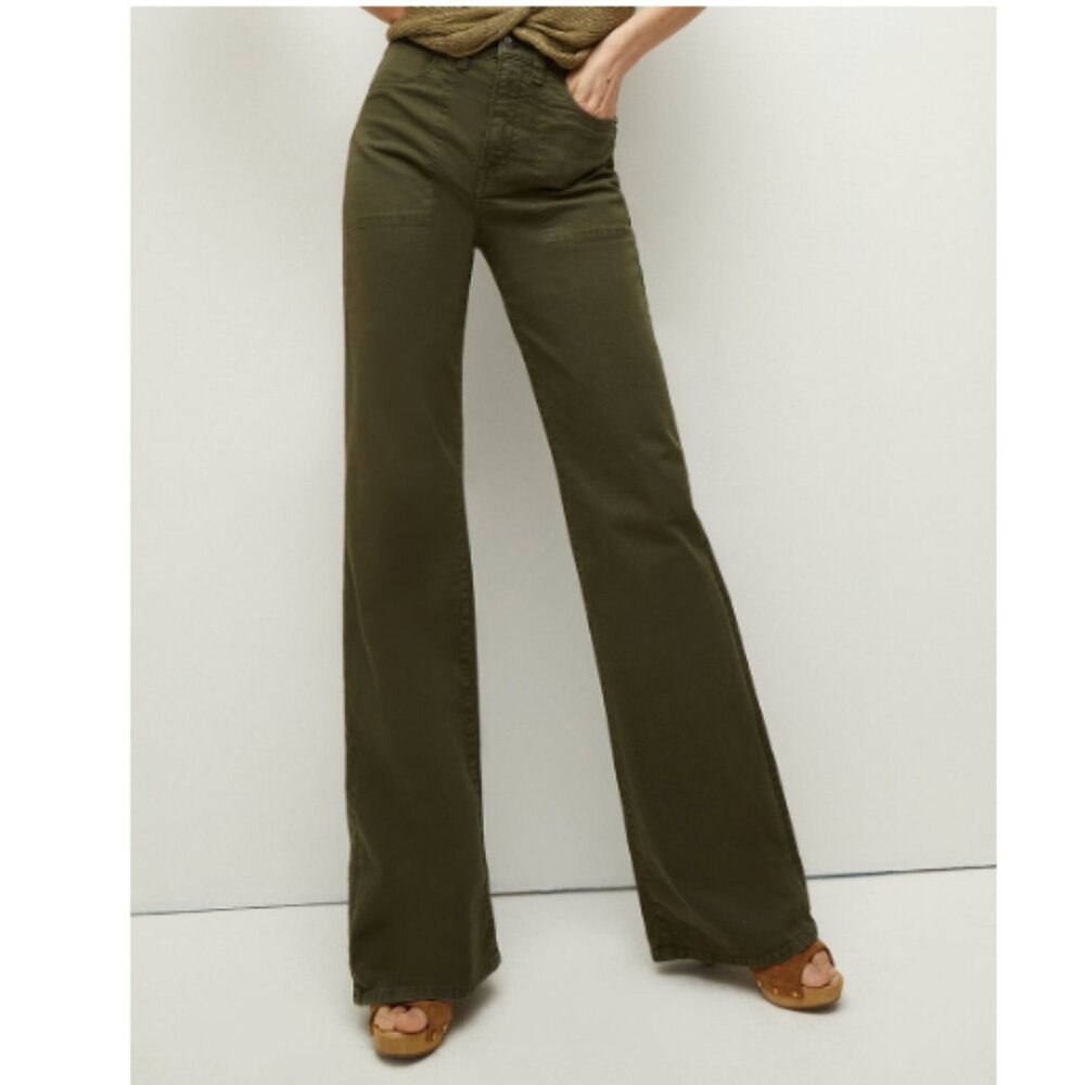 Veronica Beard Crosbie Patch Pocket Slim Wide-Leg Pant